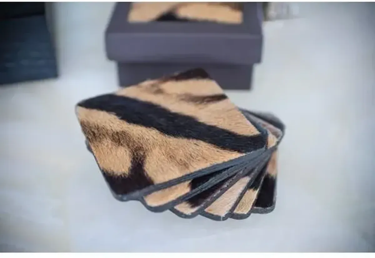 Set of 6 Zebra Hide Coasters - Black/White - Ngala Trading Co.