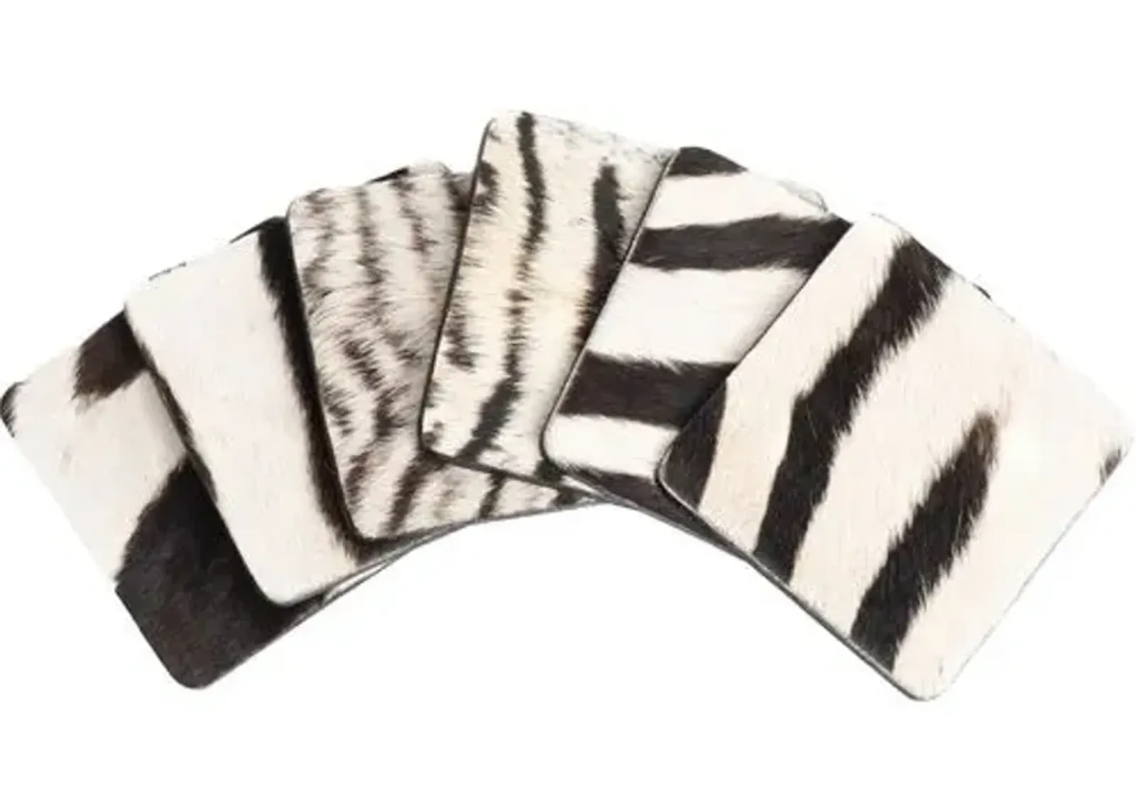 Set of 6 Zebra Hide Coasters - Black/White - Ngala Trading Co.