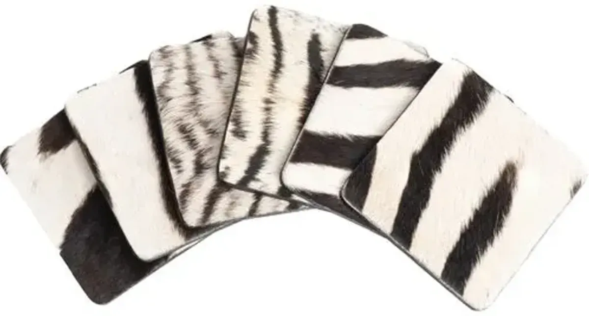 Set of 6 Zebra Hide Coasters - Black/White - Ngala Trading Co.