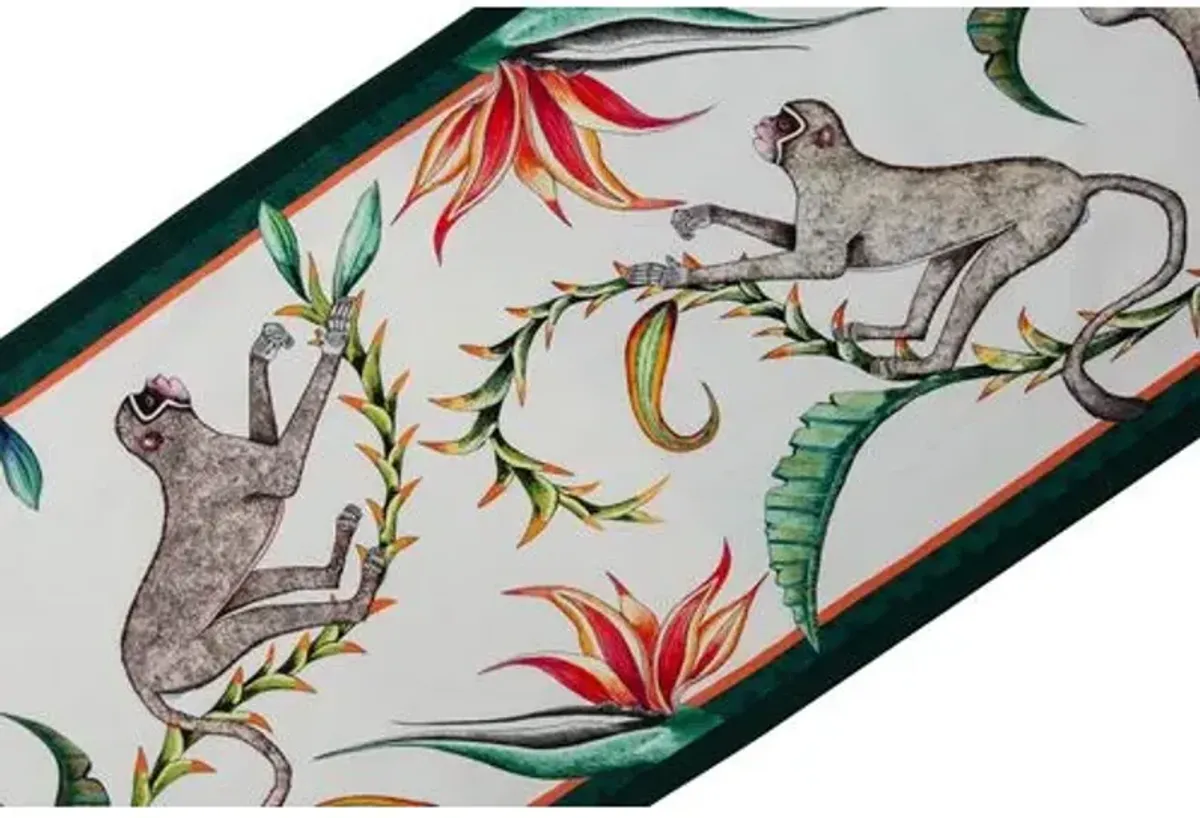 Monkey Paradise Chalk Table Runner - White - Ngala Trading Co.