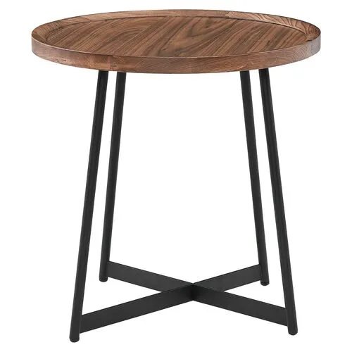 Rey 22" Round Side Table - Walnut - Brown