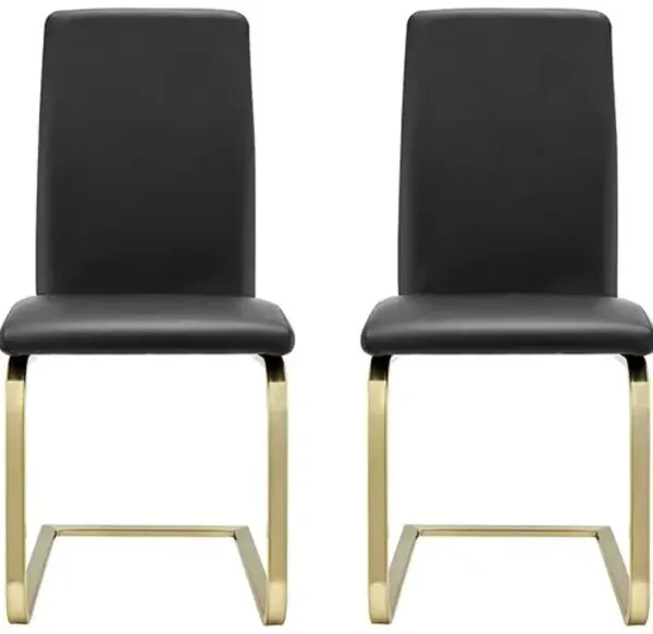 Set of 2 Mia Leatherette Side Chairs - Black/Gold