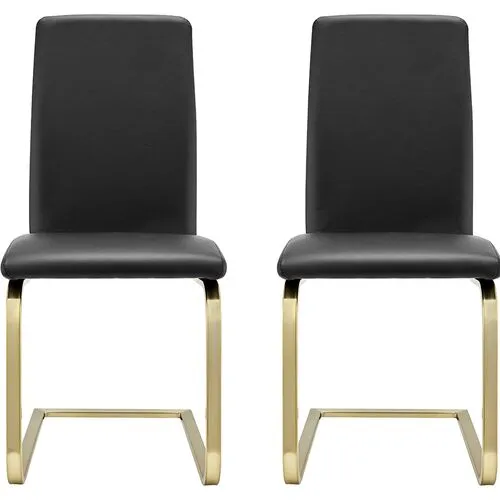 Set of 2 Mia Leatherette Side Chairs - Black/Gold