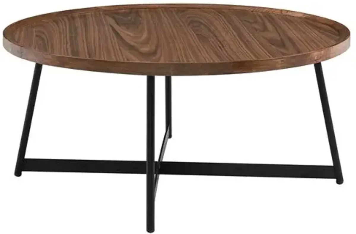 Rey 35" Round Coffee Table - Walnut - Brown