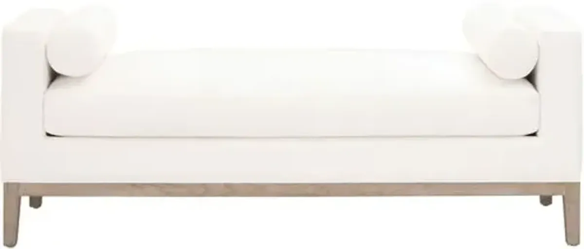 Ryan Plinth-Base Upholstered Bench - Pearl Performance - White