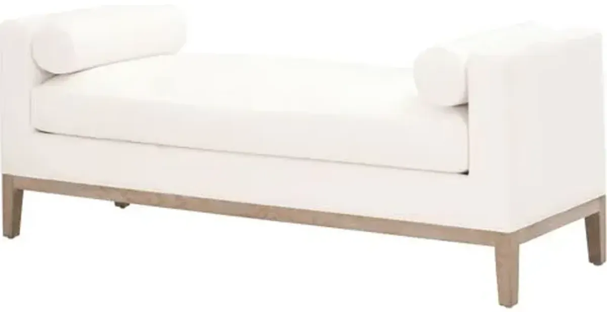 Ryan Plinth-Base Upholstered Bench - Pearl Performance - White