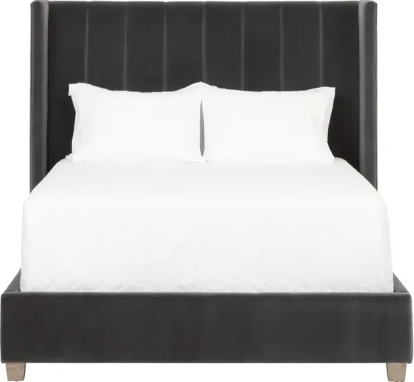 Bing Velvet Wingback Bed, Gray