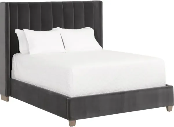 Bing Velvet Wingback Bed, Gray