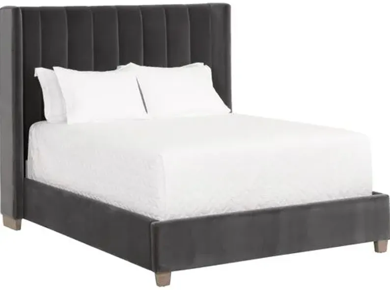 Bing Velvet Wingback Bed - Gray