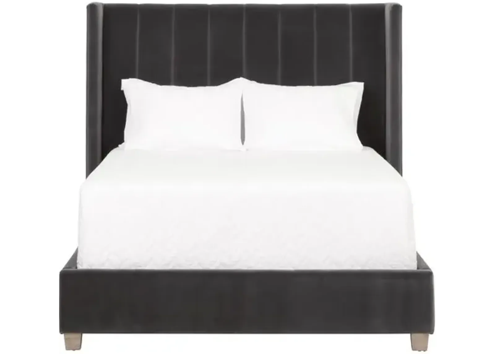 Bing Velvet Wingback Bed - Gray