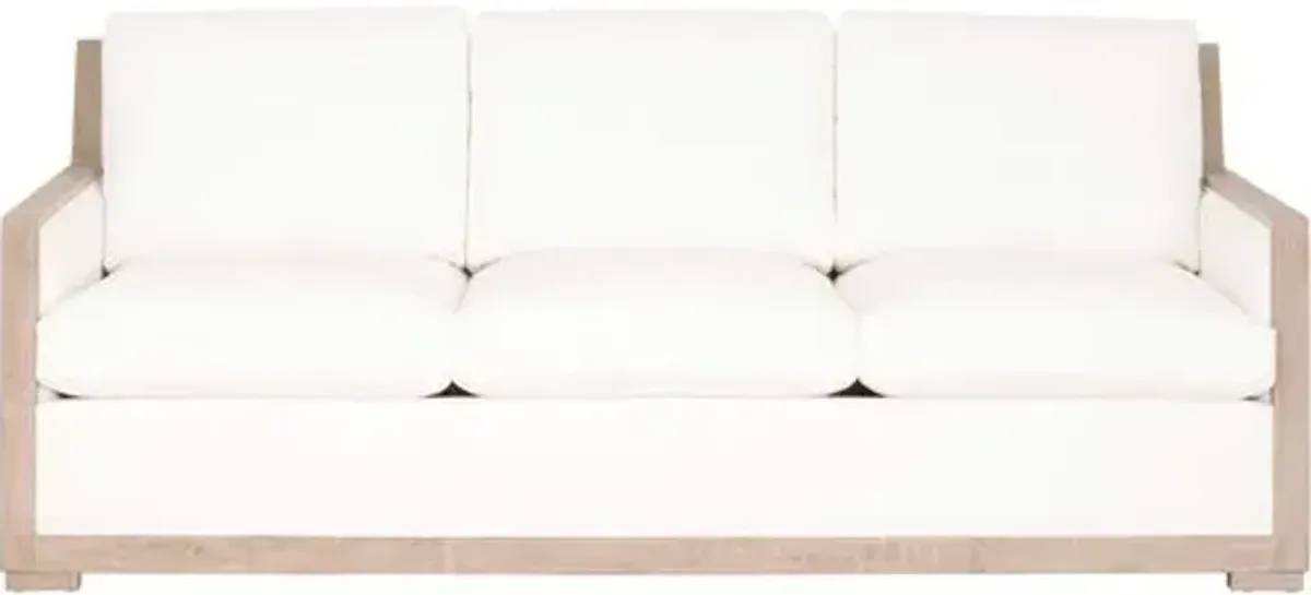 Milly 85" Wood-Trim Sofa - Pearl Performance