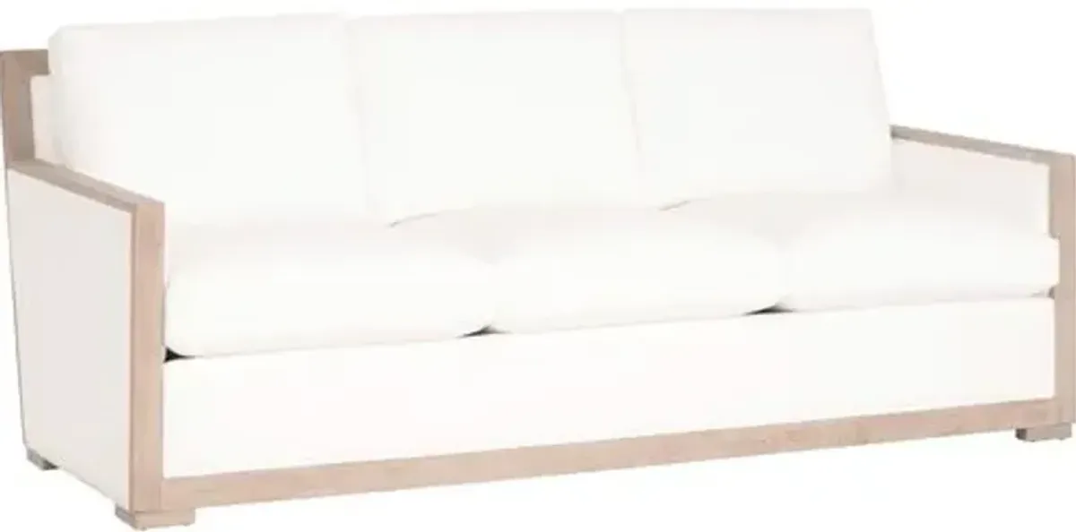 Milly 85" Wood-Trim Sofa - Pearl Performance