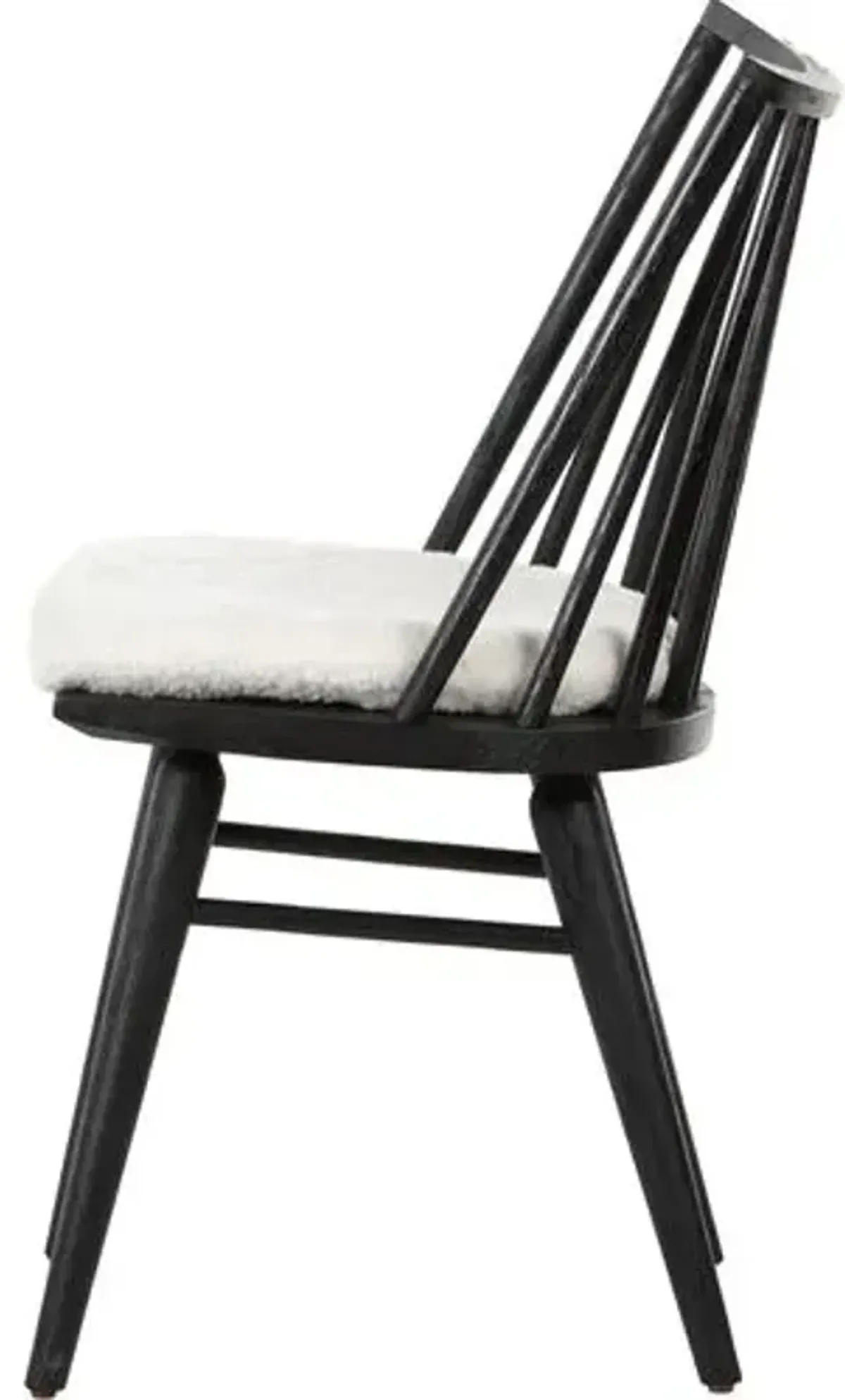 Brody Windsor Dining Chair - Black/Sheepskin - White