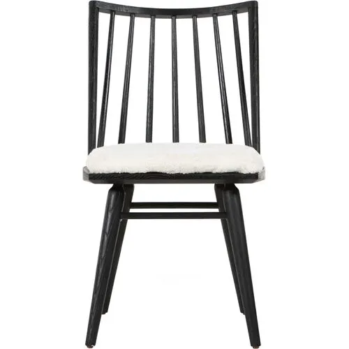 Brody Windsor Dining Chair - Black/Sheepskin - White