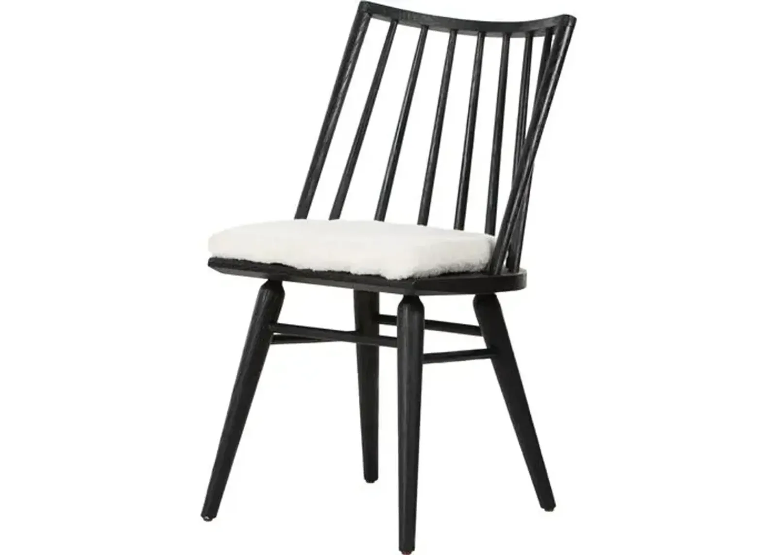 Brody Windsor Dining Chair - Black/Sheepskin - White