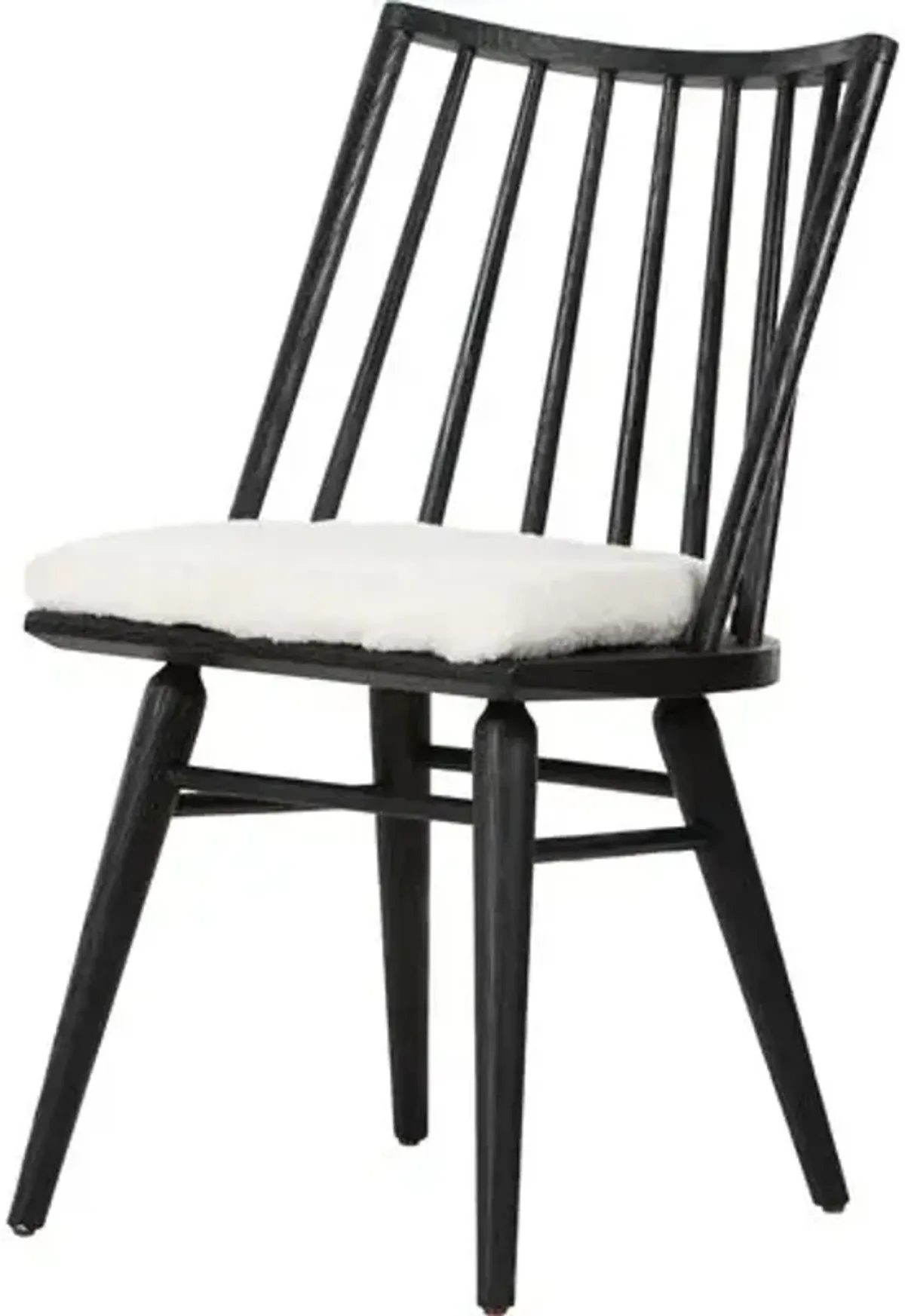 Brody Windsor Dining Chair - Black/Sheepskin - White