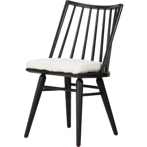 Brody Windsor Dining Chair - Black/Sheepskin - White