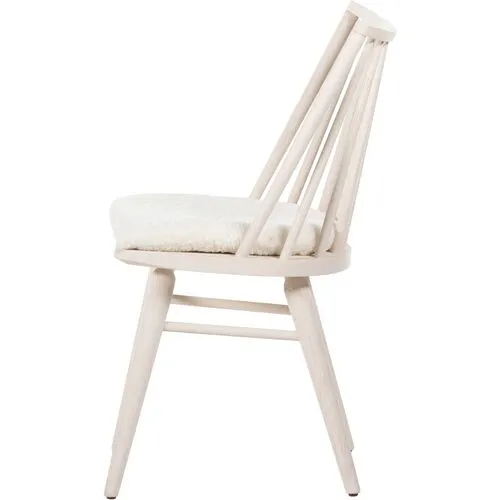 Brody Windsor Dining Chair - Ivory/Sheepskin - White