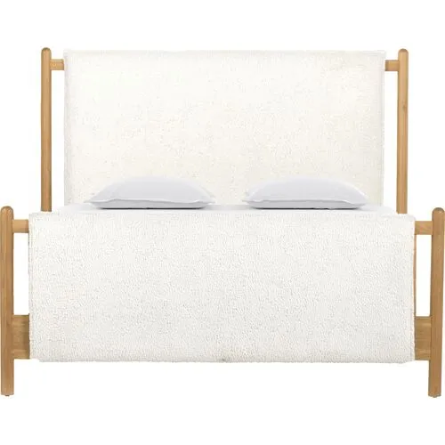 Cruz Upholstered Bed - Natural/Sheepskin - White