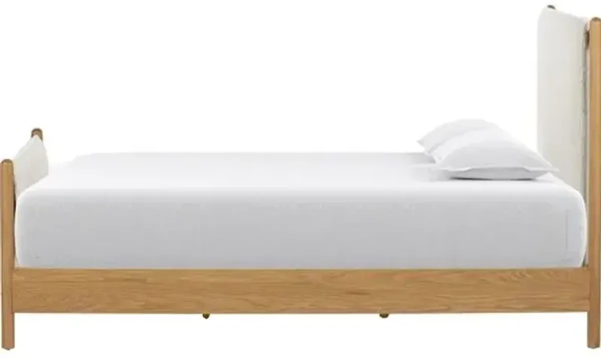 Cruz Upholstered Bed - Natural/Sheepskin - White