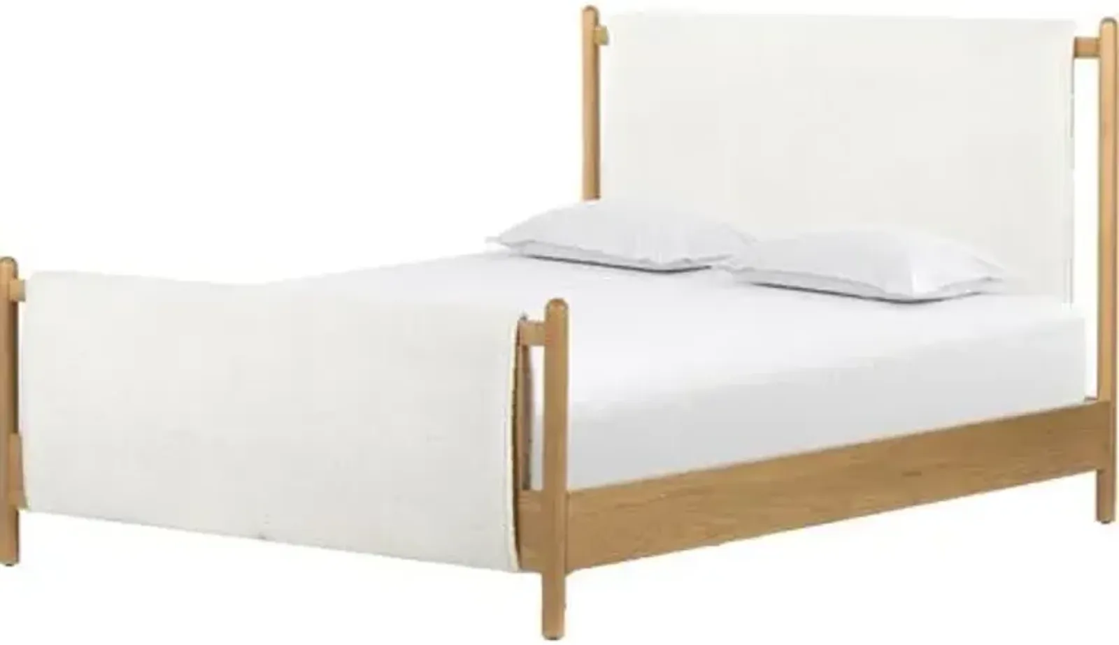 Cruz Upholstered Bed - Natural/Sheepskin - White