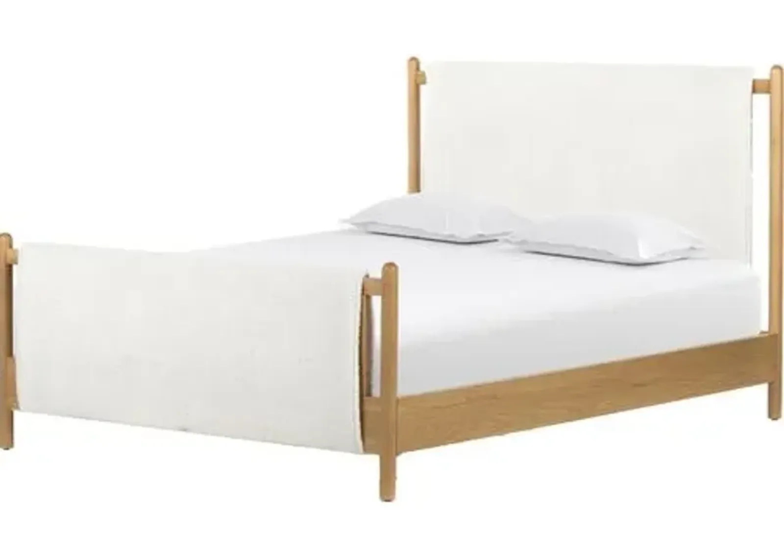 Cruz Upholstered Bed - Natural/Sheepskin - White