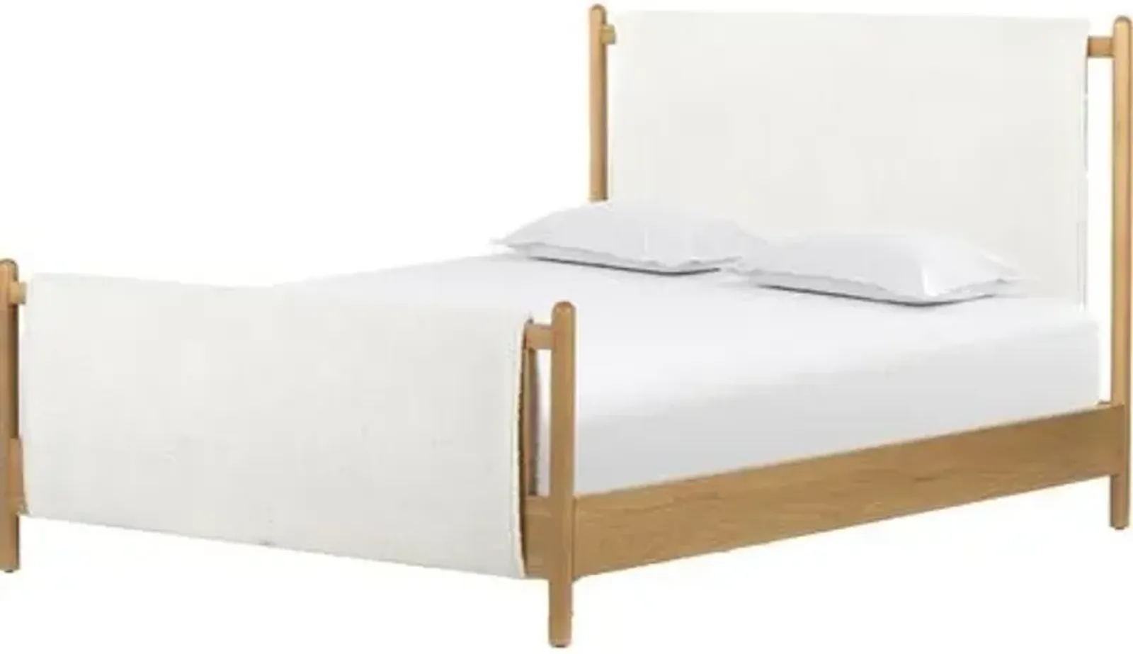 Cruz Upholstered Bed - Natural/Sheepskin - White