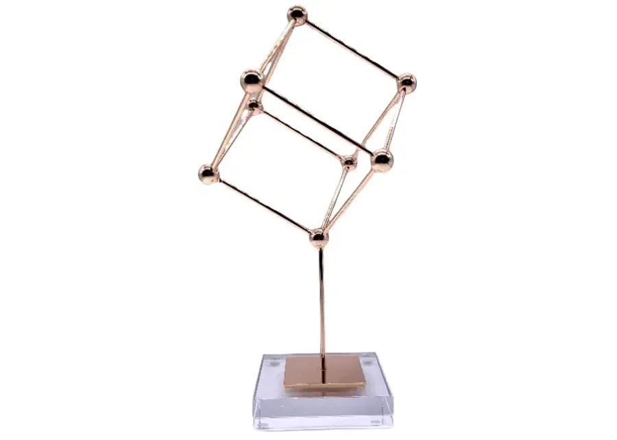 Polished Copper Cube Sculpture - Pilar Collection - Clear