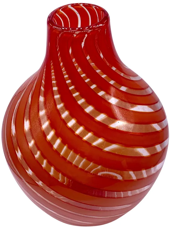 Large Art Glass Orange Swirl Vase - Pilar Collection - Red