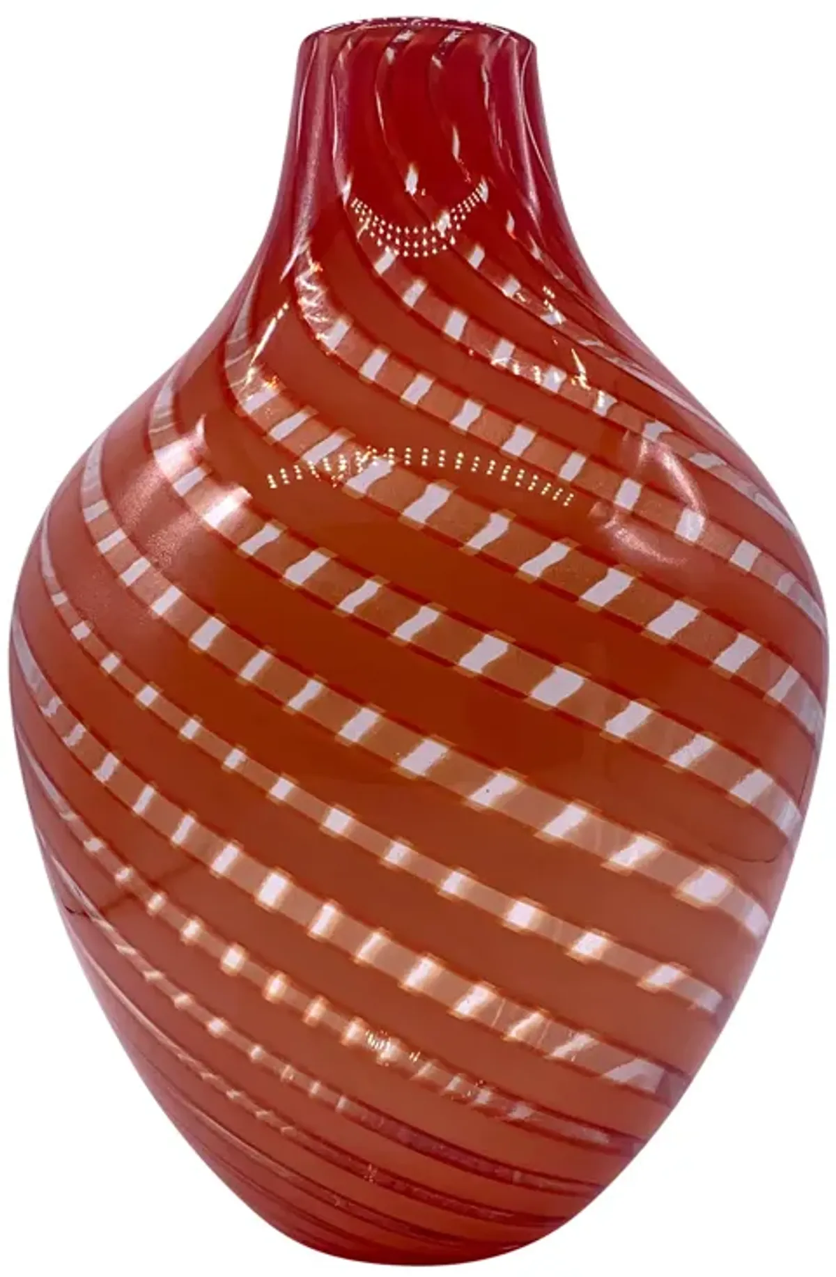 Large Art Glass Orange Swirl Vase - Pilar Collection - Red