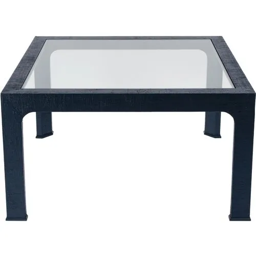 Kos Raffia Glass Coffee Table - Navy - Clear