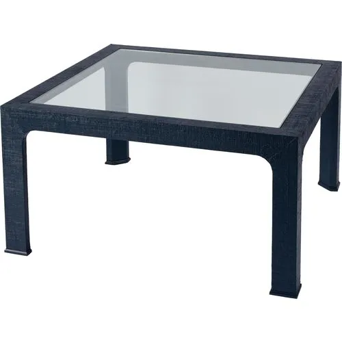 Kos Raffia Glass Coffee Table - Navy - Clear