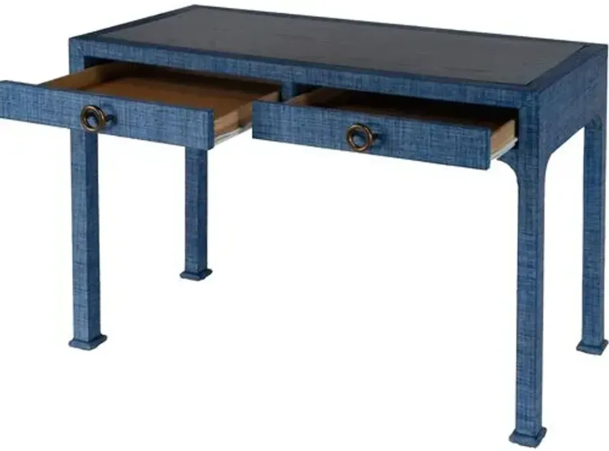 Kos Raffia 2-Drawer Desk - Blue