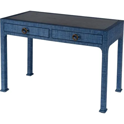 Kos Raffia 2-Drawer Desk - Indigo - Blue