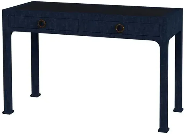 Kos Raffia 2-Drawer Desk - Navy - Blue