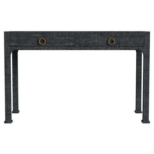 Kos Raffia 2-Drawer Desk - Gray