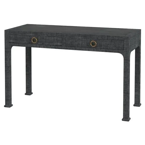 Kos Raffia 2-Drawer Desk - Charcoal - Gray