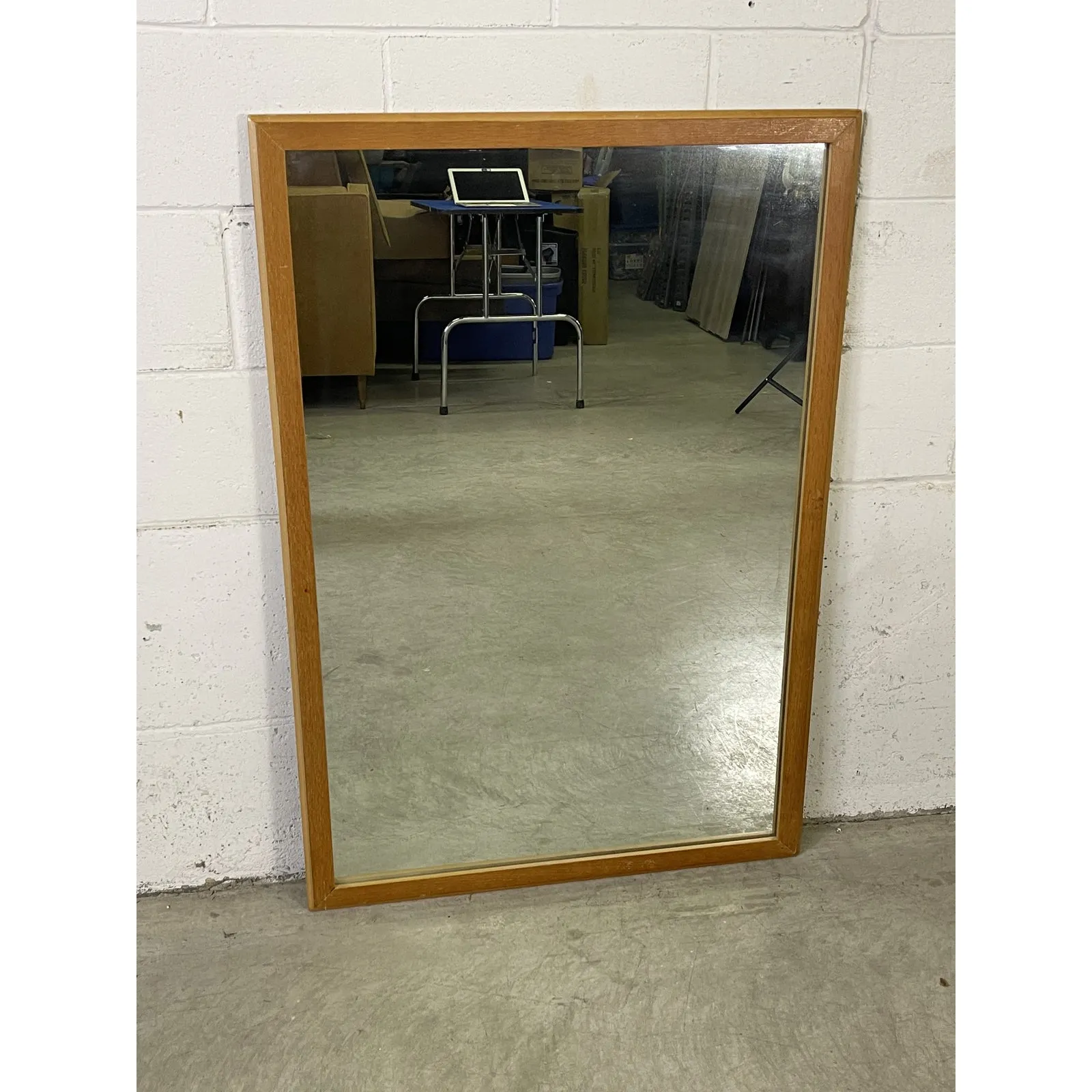 1950s Oak Wood & Painted Wall Mirror - 2-b-Modern