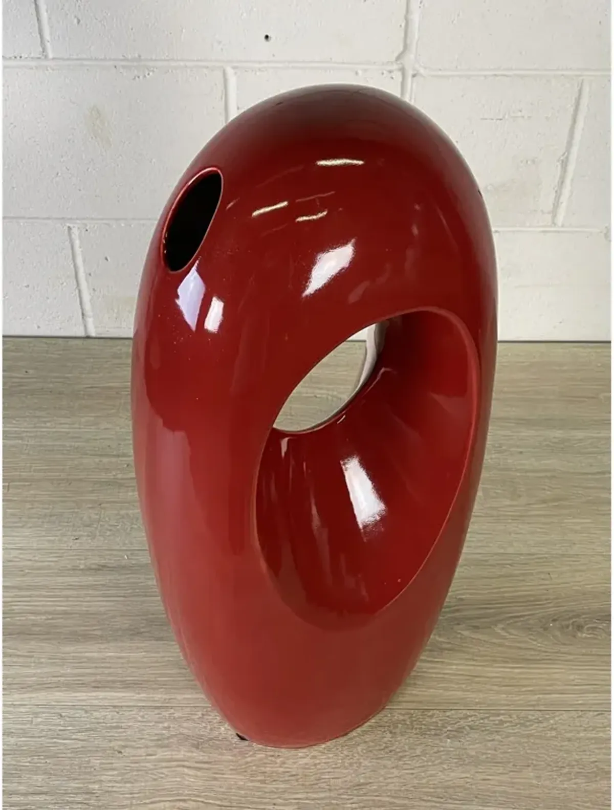 1980s Red Sculptural Ceramic Vase - 2-b-Modern