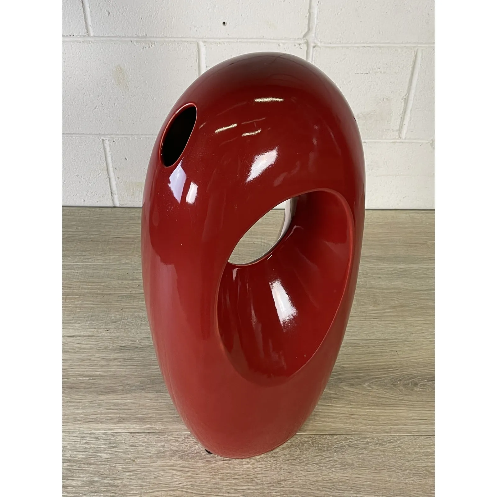 1980s Red Sculptural Ceramic Vase - 2-b-Modern