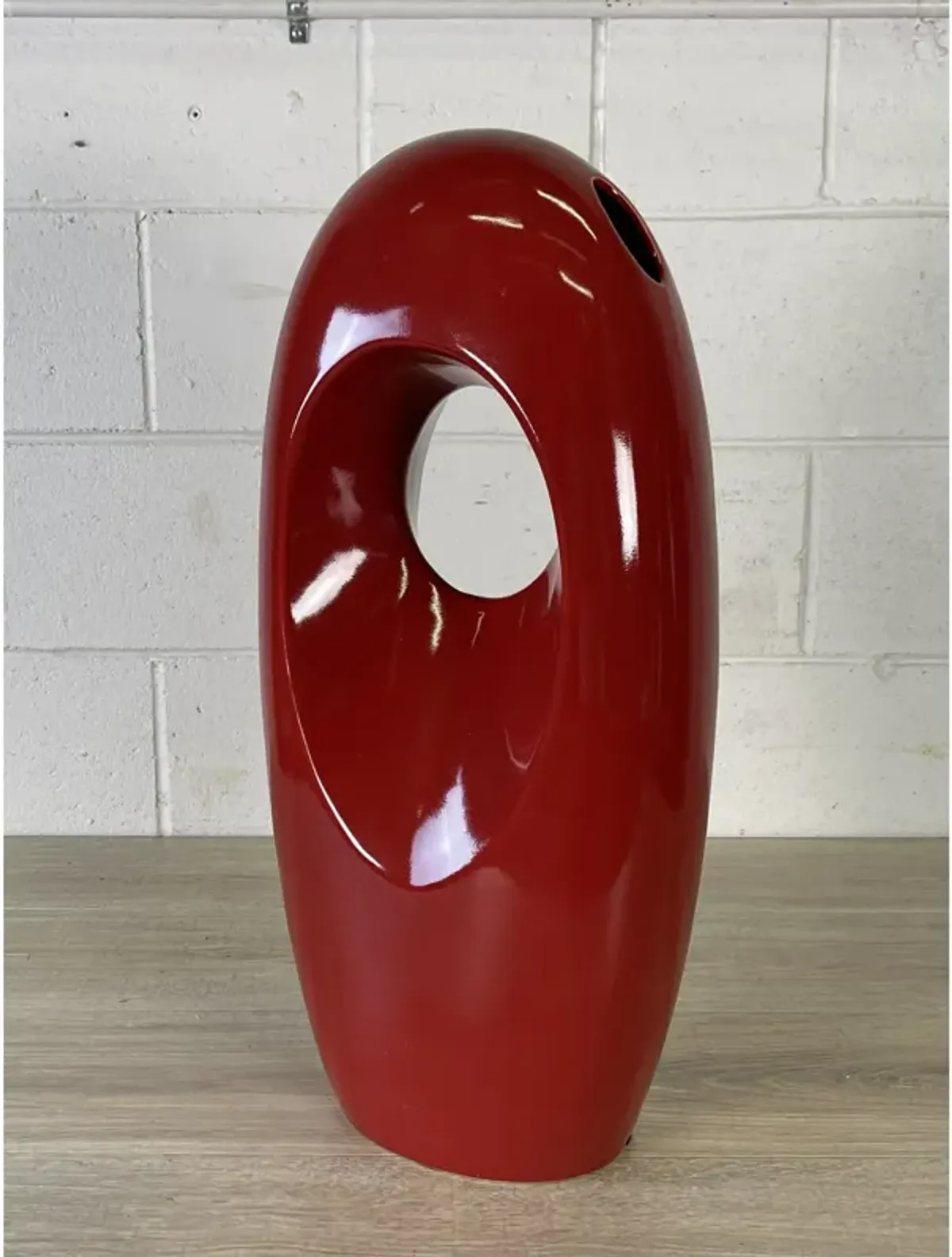 1980s Red Sculptural Ceramic Vase - 2-b-Modern