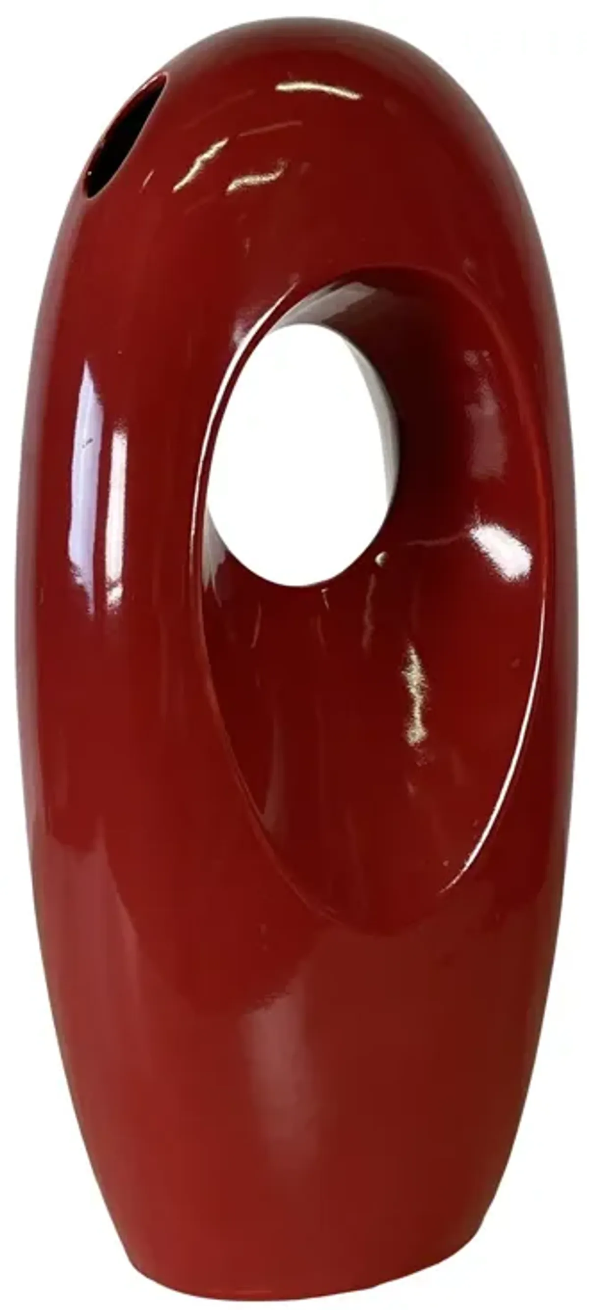 1980s Red Sculptural Ceramic Vase - 2-b-Modern