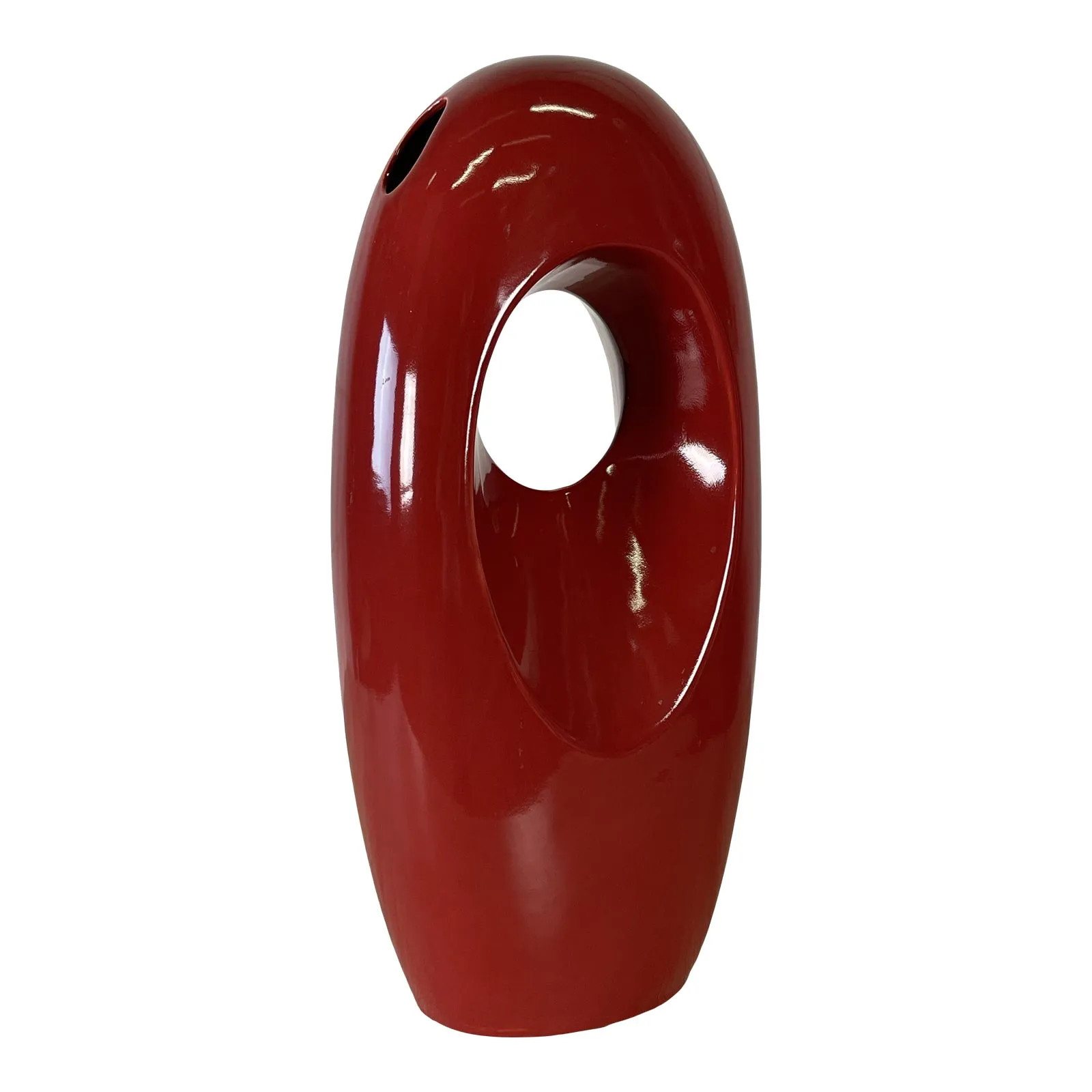 1980s Red Sculptural Ceramic Vase - 2-b-Modern