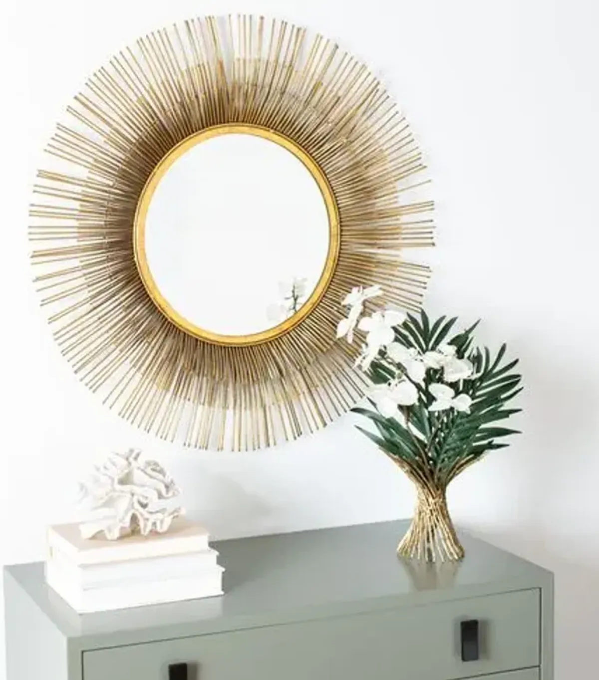 Faith Sunburst Round Wall Mirror - Gold