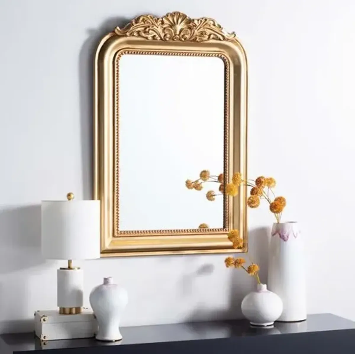 Emma Carved Crowned Wall Mirror - Gold Leaf