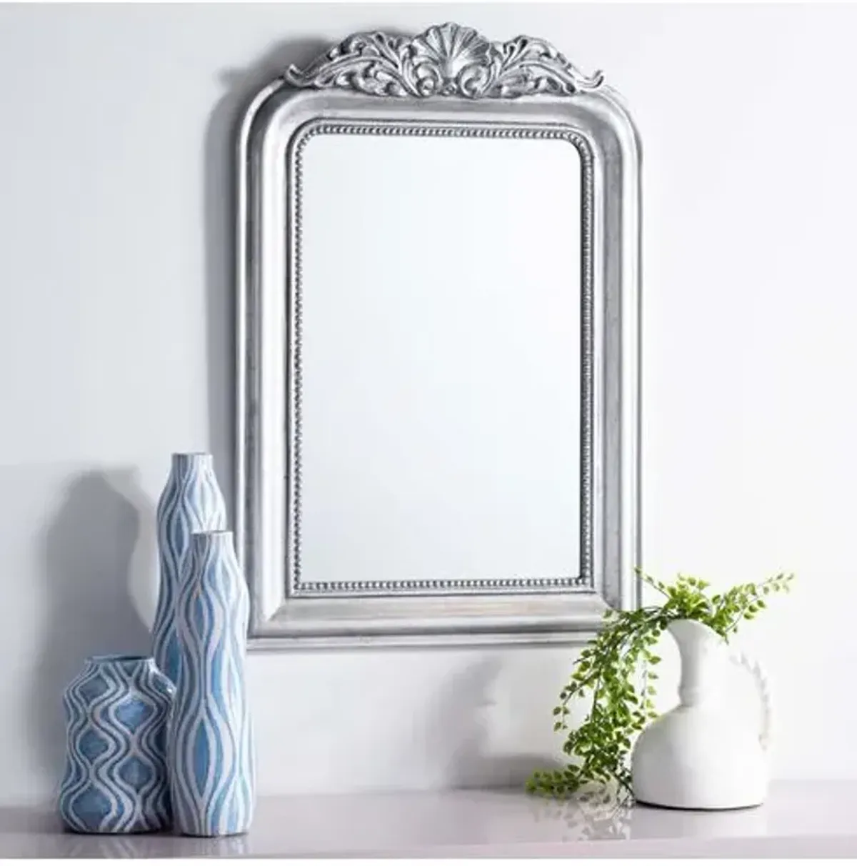 Emma Carved Crowned Wall Mirror - Silver Leaf