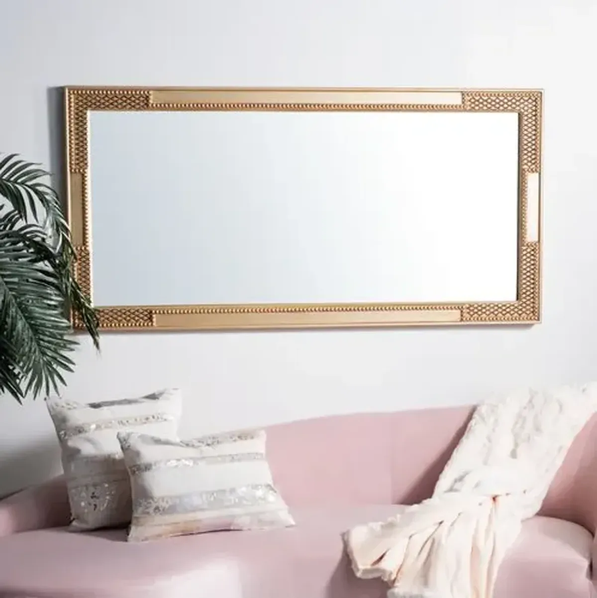 Chloe Carved Rectangular Floor Mirror - Gold Leaf