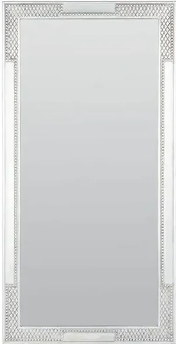 Chloe Carved Rectangular Floor Mirror - Silver