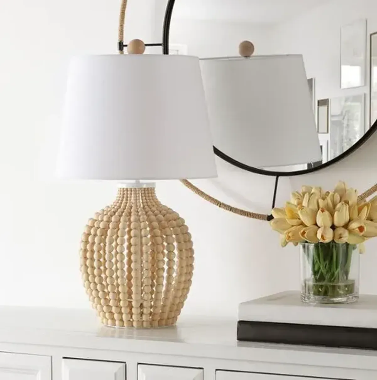 Rowan Beaded Table Lamp - Natural/White