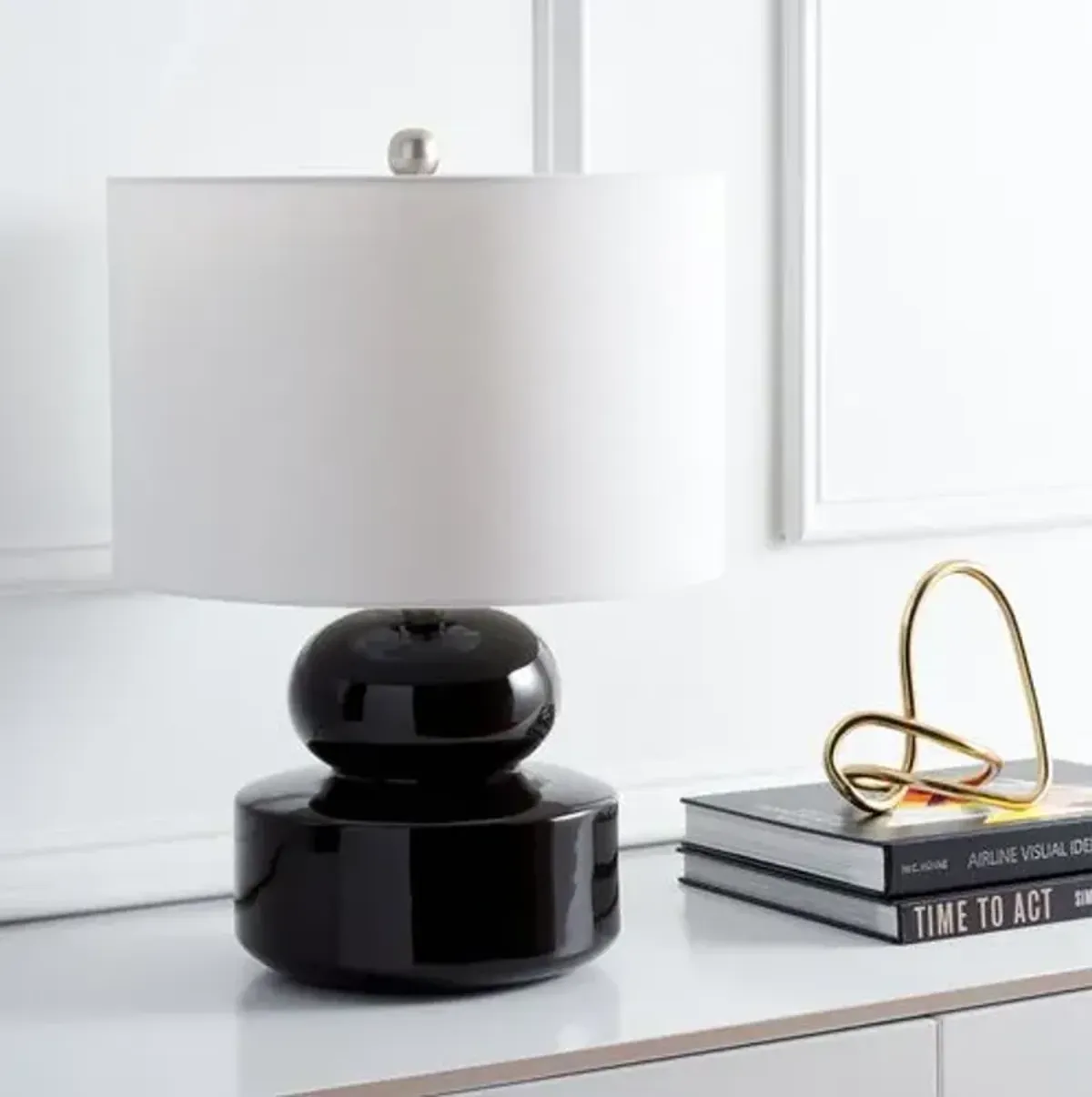 Lena Ceramic Table Lamp - Glossy Black